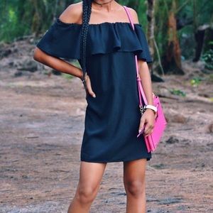 Pretty Little Black Off the Shoulder Summer Dress